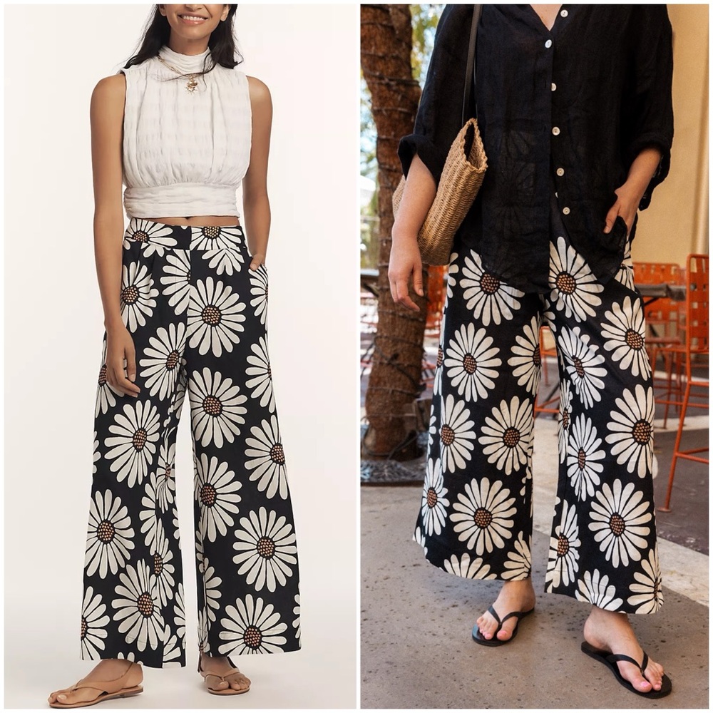 Farm Rio Linen Blend Daisy Wide-Leg Pants